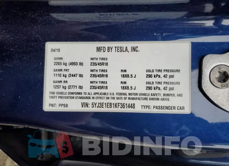 5YJ3E1EB1KF361448 Photo# 12