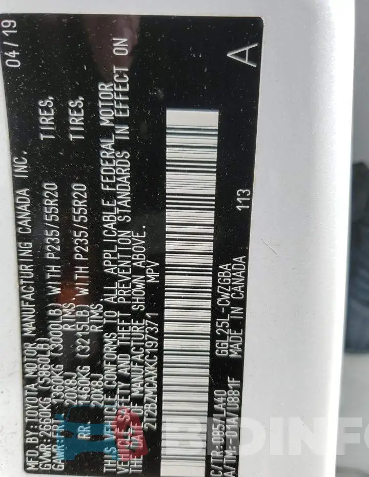 2T2BZMCAXKC197371 Photo# 12