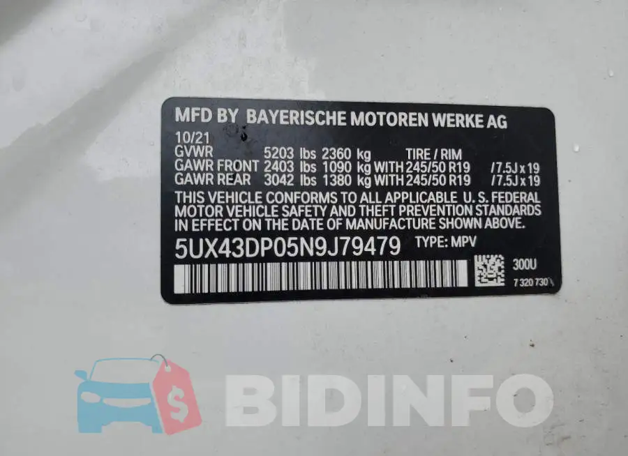 5UX43DP05N9J79479 Photo# 13