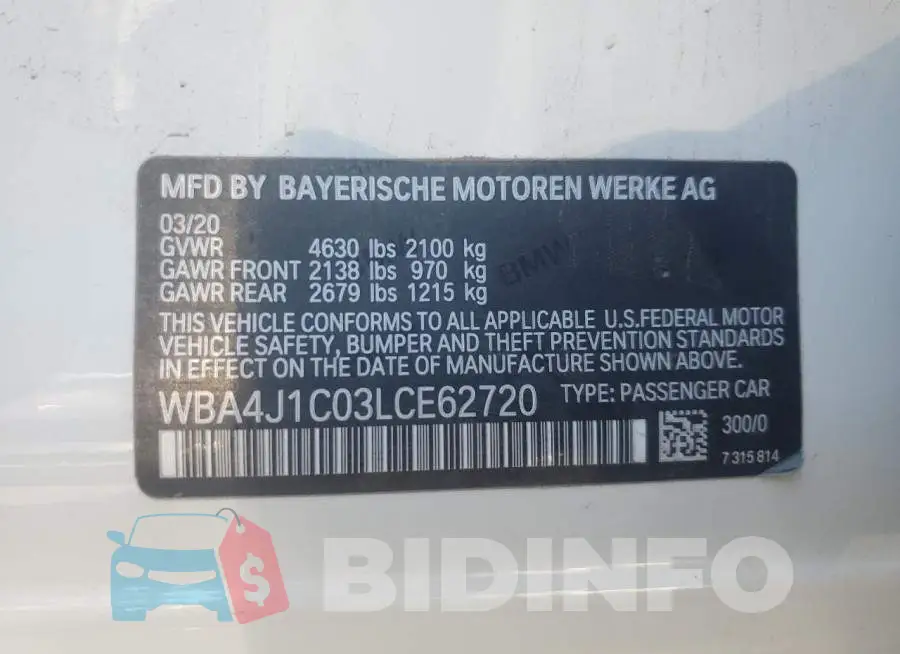 WBA4J1C03LCE62720 Photo# 12