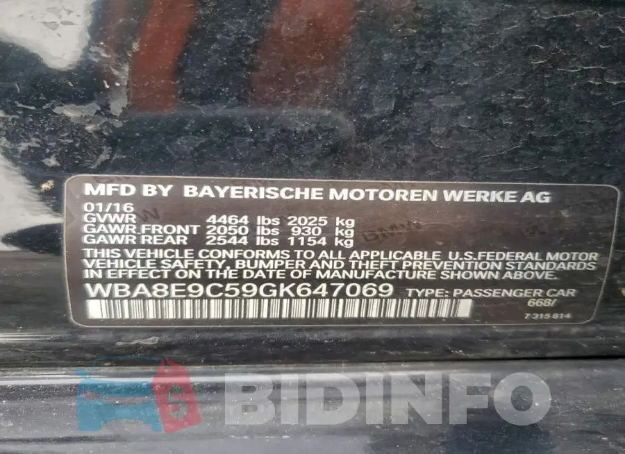 WBA8E9C59GK647069 Photo# 12