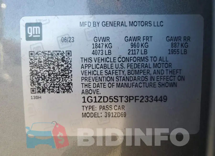 1G1ZD5ST3PF233449 Photo# 13