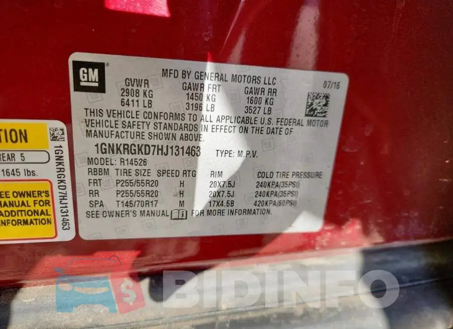 1GNKRGKD7HJ131463 Photo# 13
