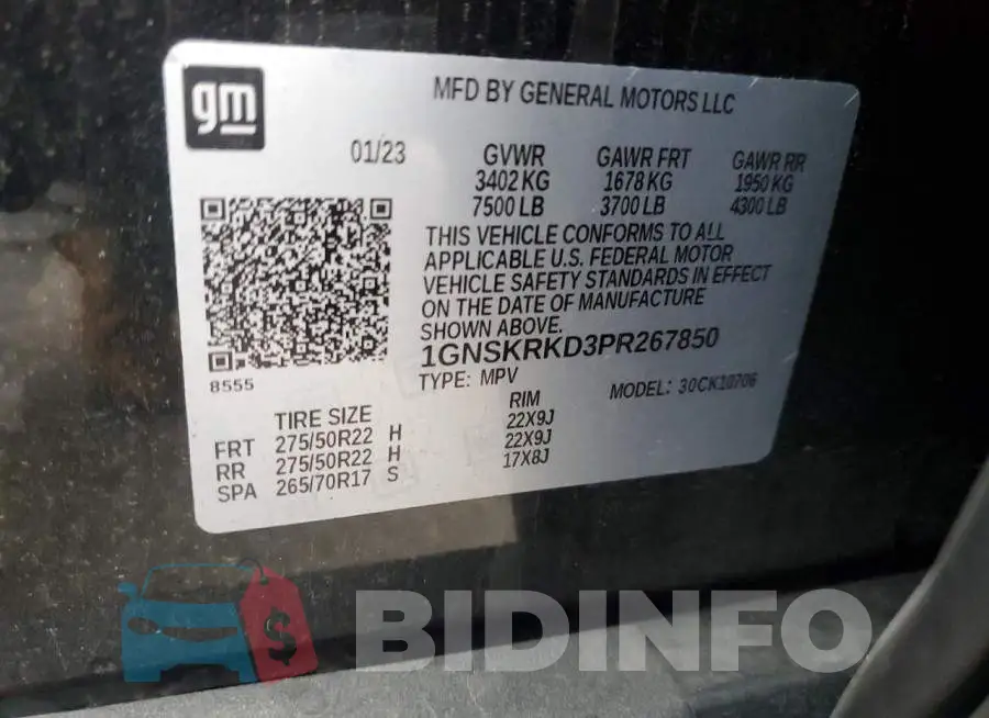 1GNSKRKD3PR267850 Photo# 13