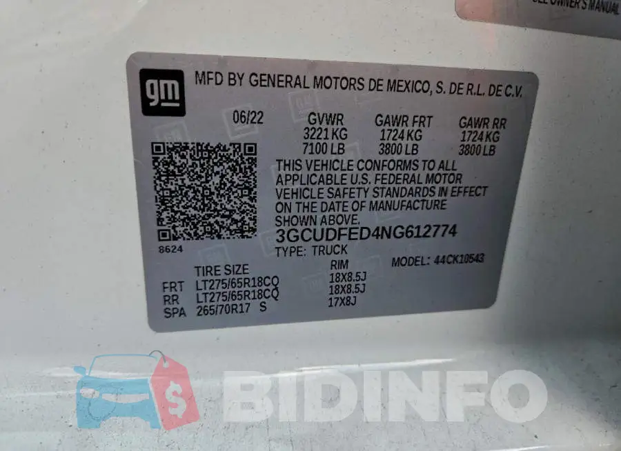 3GCUDFED4NG612774 Photo# 12