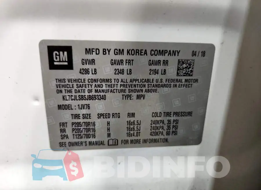 KL7CJLSB5JB693340 Photo# 13