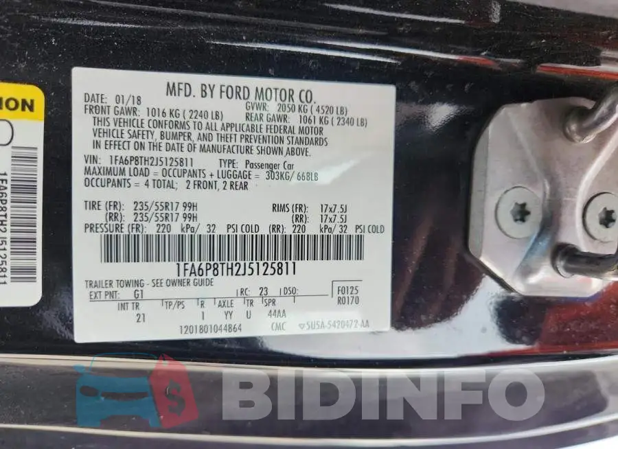 1FA6P8TH2J5125811 Photo# 12