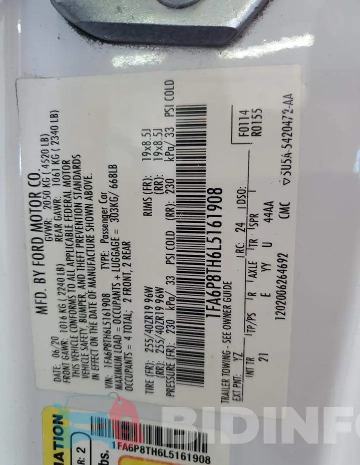 1FA6P8TH6L5161908 Photo# 12