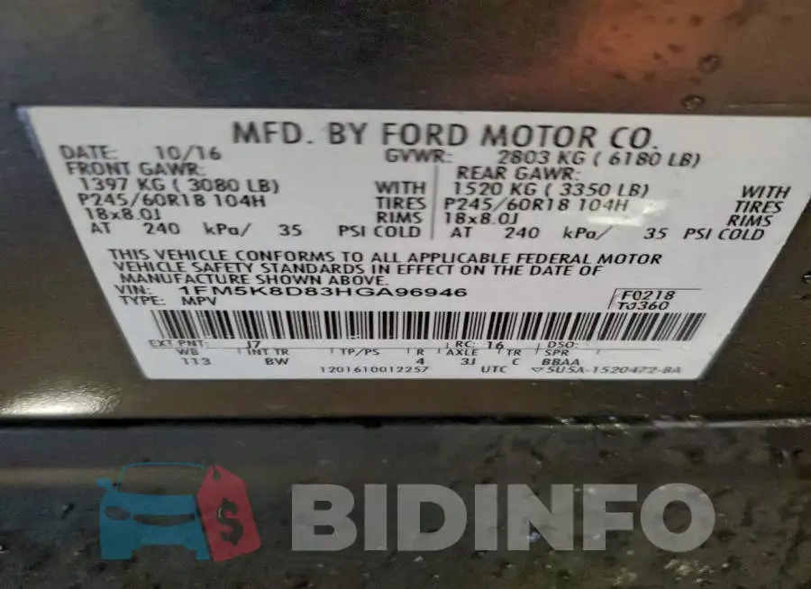 1FM5K8D83HGA96946 Photo# 12