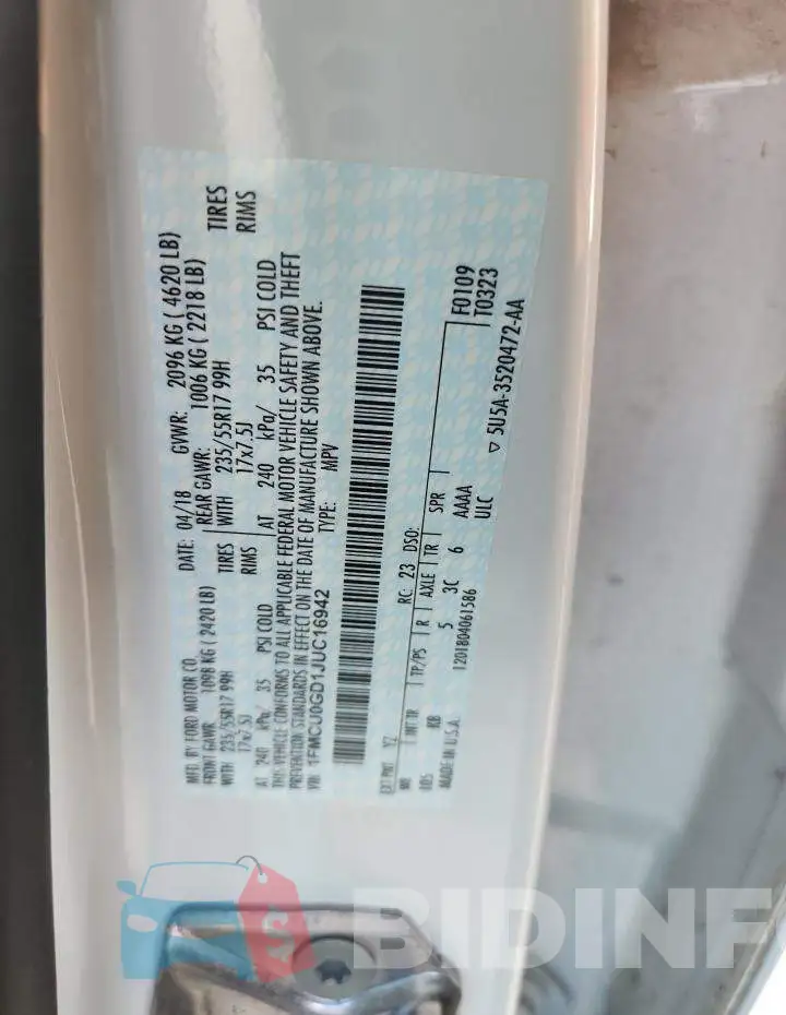 1FMCU0GD1JUC16942 Photo# 13