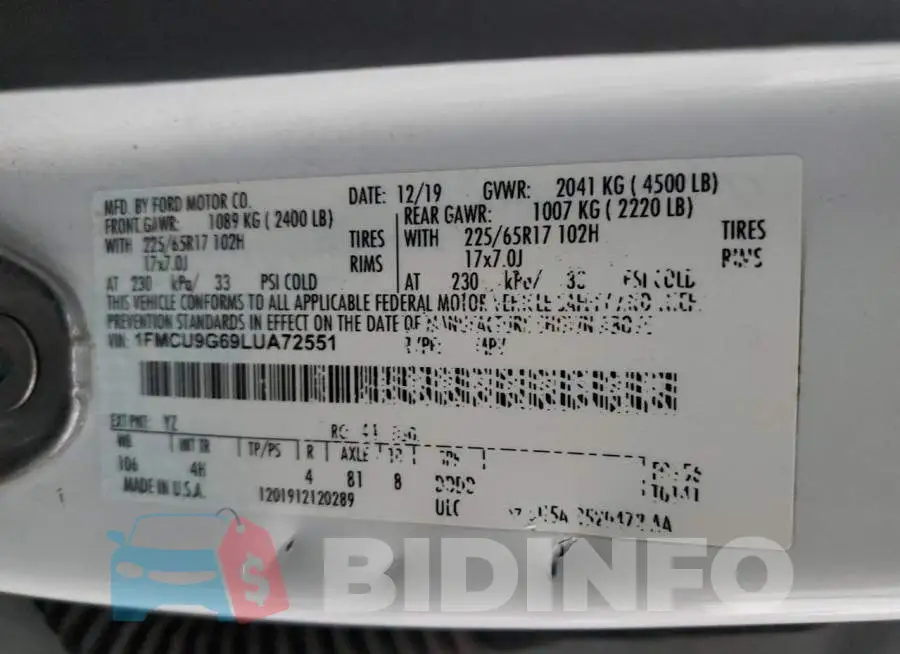 1FMCU9G69LUA72551 Photo# 13