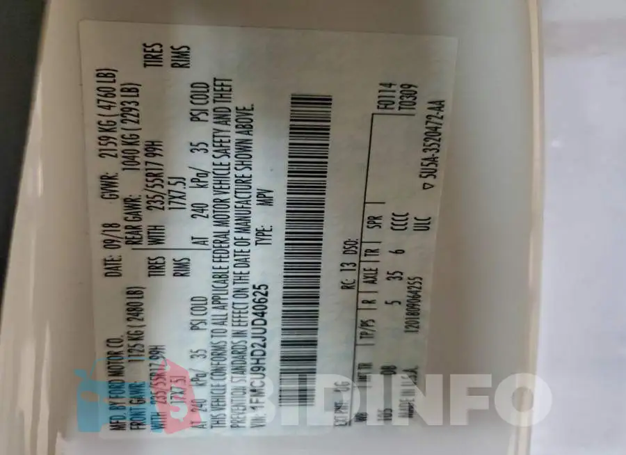 1FMCU9HD2JUD40625 Photo# 13