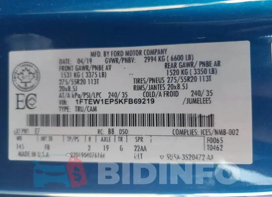 1FTEW1EP5KFB69219 Photo# 13