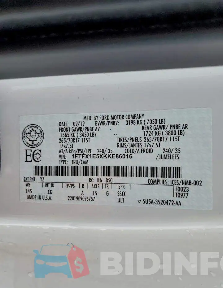 1FTFX1E5XKKE86016 Photo# 12