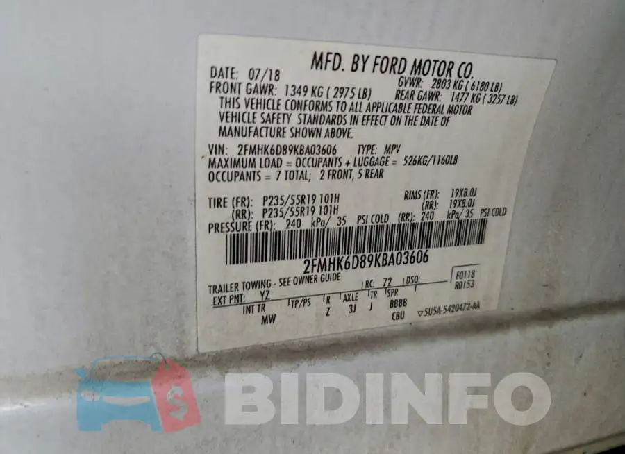 2FMHK6D89KBA03606 Photo# 12