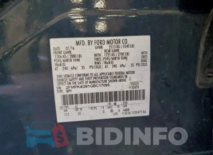 2FMPK4G91GBC17095 Photo# 13