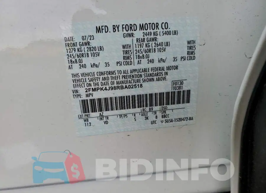 2FMPK4J98RBA02518 Photo# 13