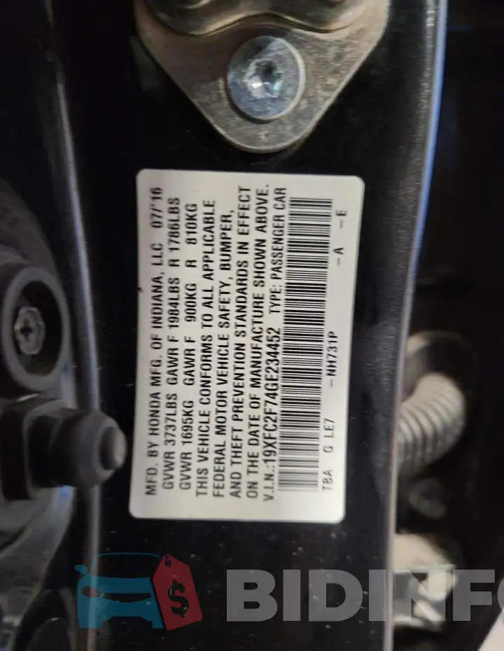 19XFC2F74GE234452 Photo# 12