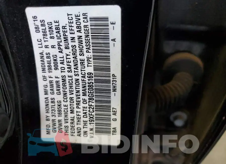 19XFC2F78GE085169 Photo# 12