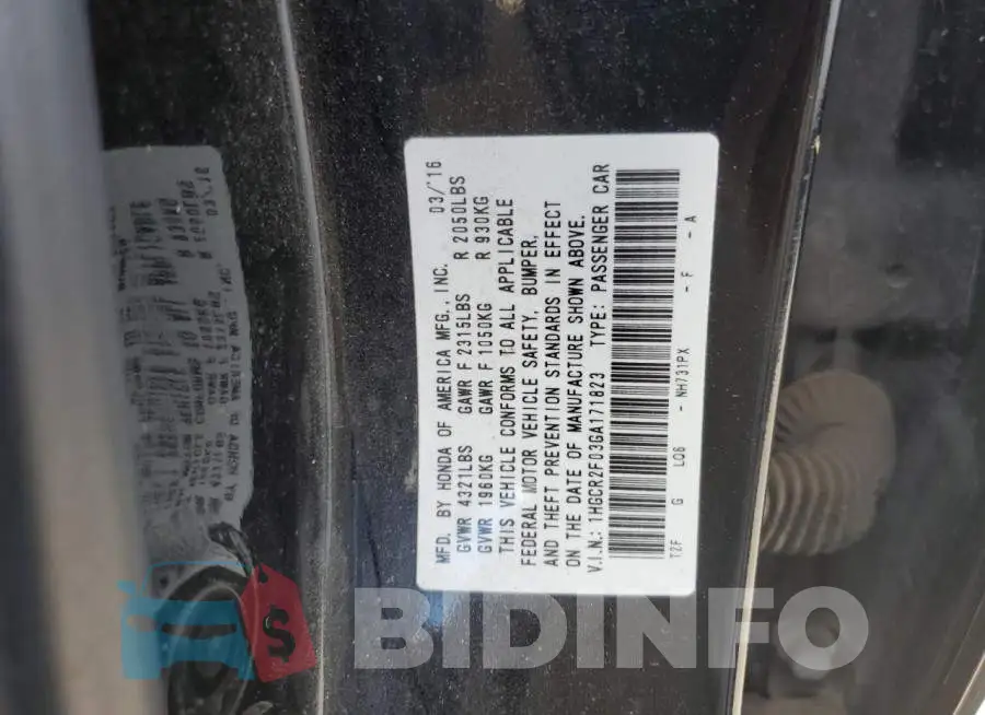1HGCR2F03GA171823 Photo# 12