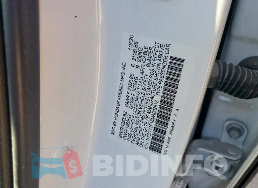 1HGCV1F16MA002812 Photo# 12