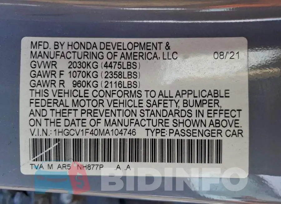 1HGCV1F40MA104746 Photo# 13