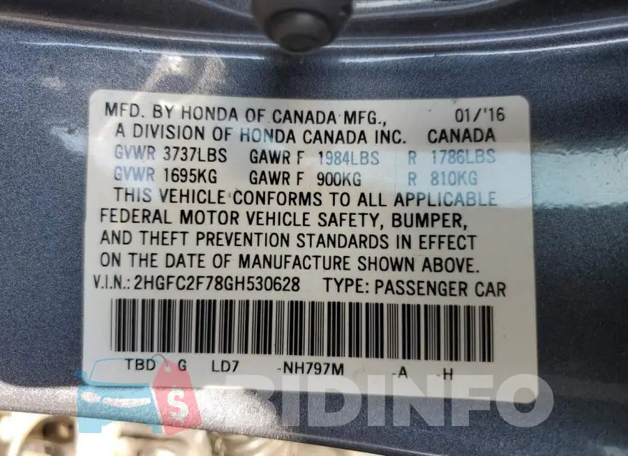 2HGFC2F78GH530628 Photo# 12