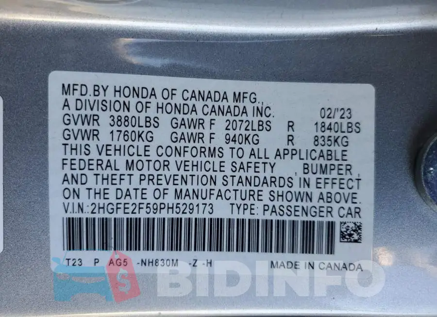 2HGFE2F59PH529173 Photo# 12