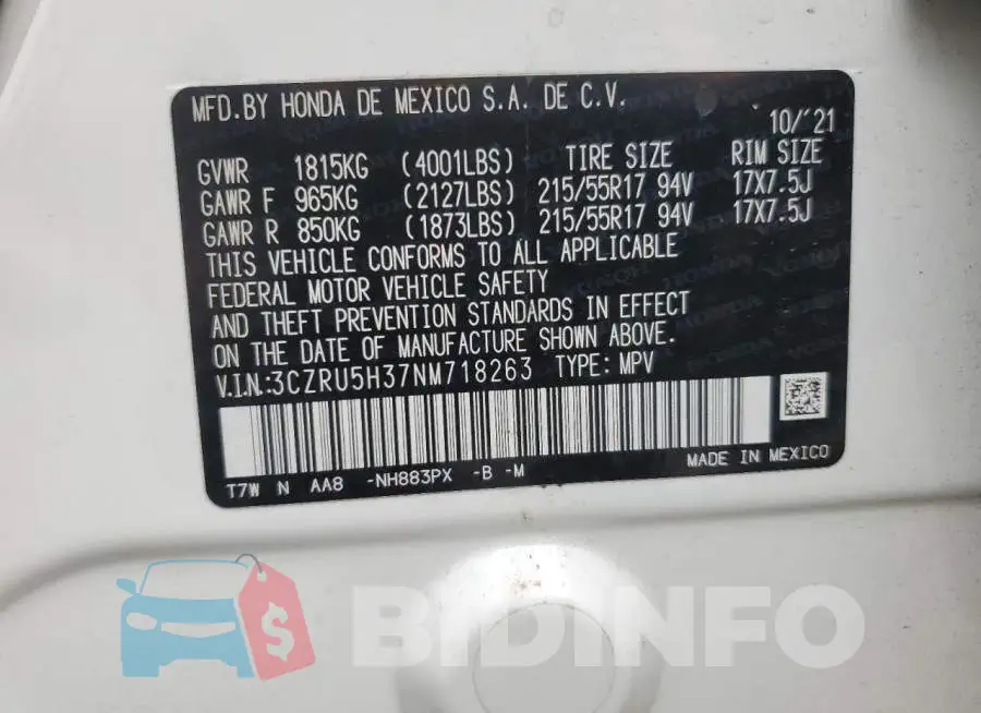 3CZRU5H37NM718263 Photo# 13