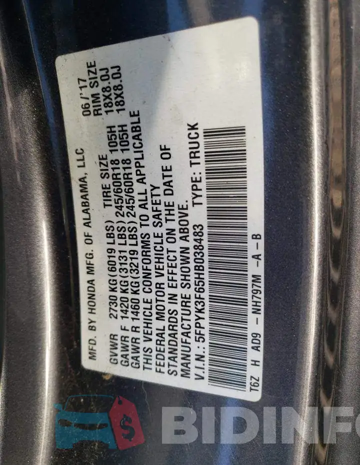5FPYK3F65HB038483 Photo# 12