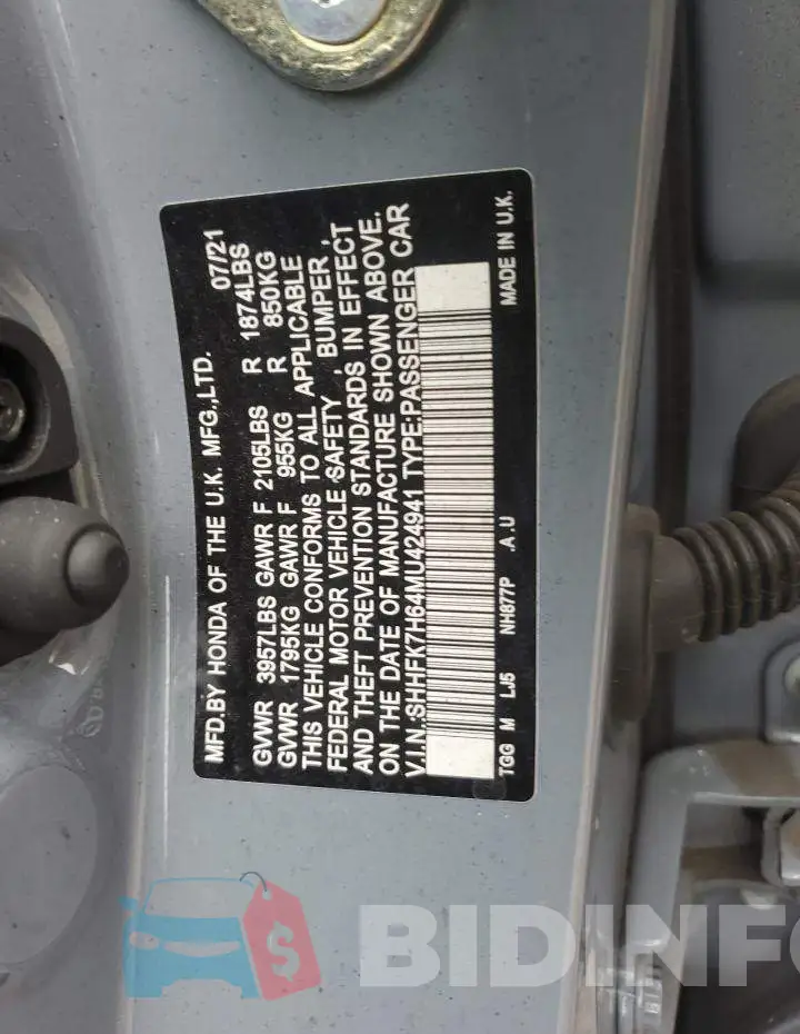 SHHFK7H64MU424941 Photo# 12