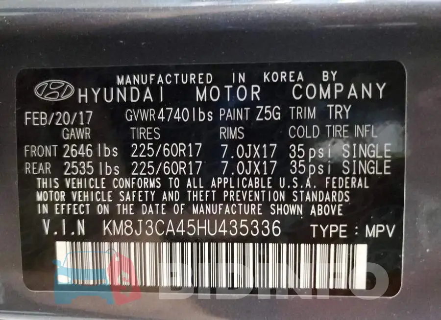 KM8J3CA45HU435336 Photo# 13