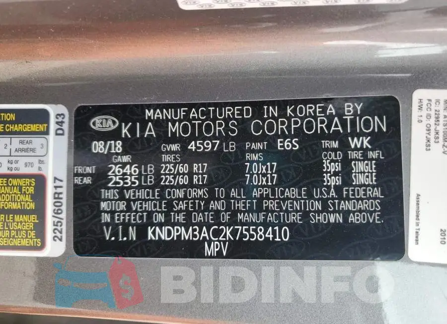 KNDPM3AC2K7558410 Photo# 13