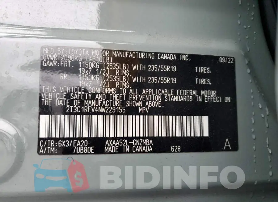 2T3C1RFV4NW229155 Photo# 13