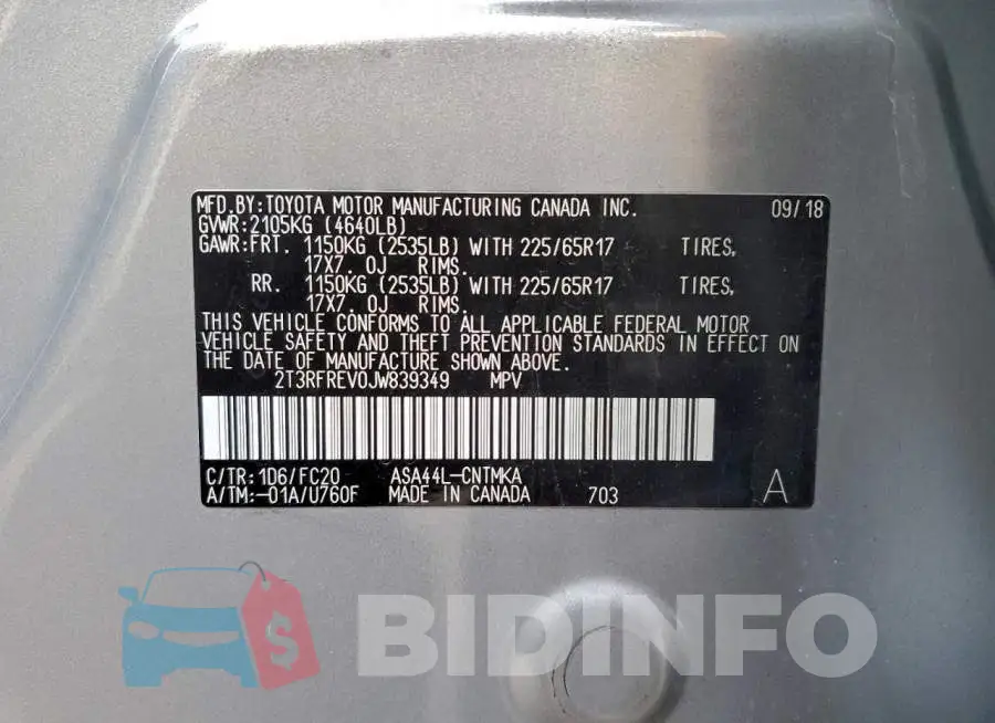 2T3RFREV0JW839349 Photo# 13
