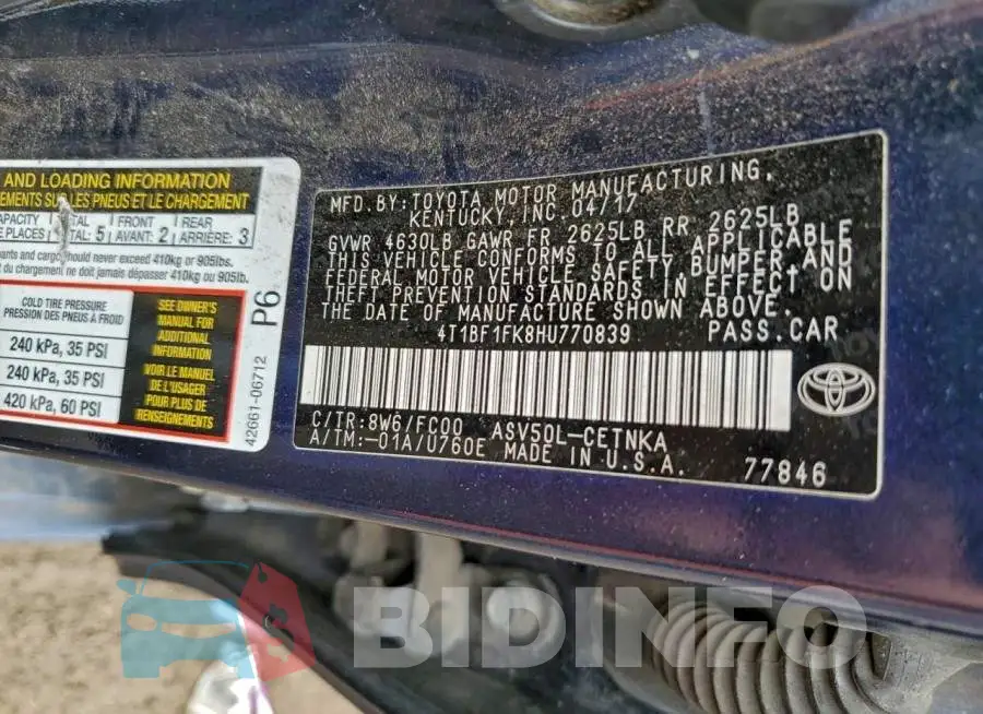 4T1BF1FK8HU770839 Photo# 13