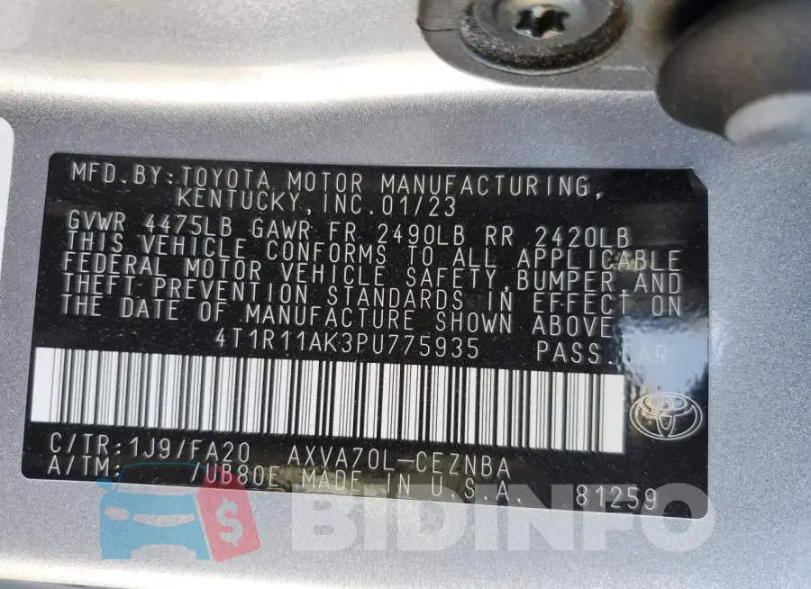 4T1R11AK3PU775935 Photo# 12
