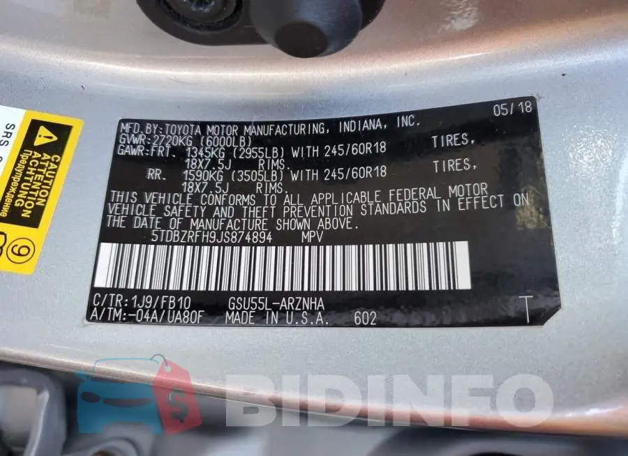 5TDBZRFH9JS874894 Photo# 14