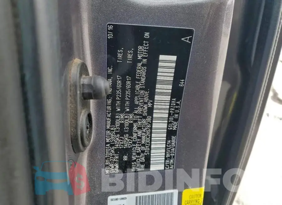5TDYZ3DC2HS787380 Photo# 14