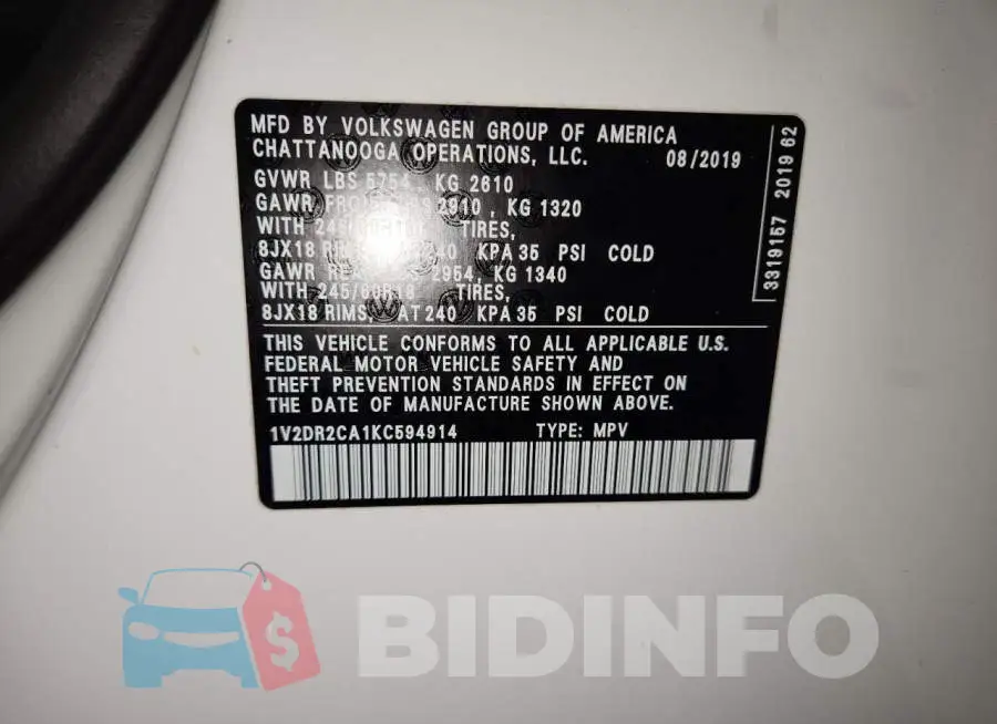 1V2DR2CA1KC594914 Photo# 13