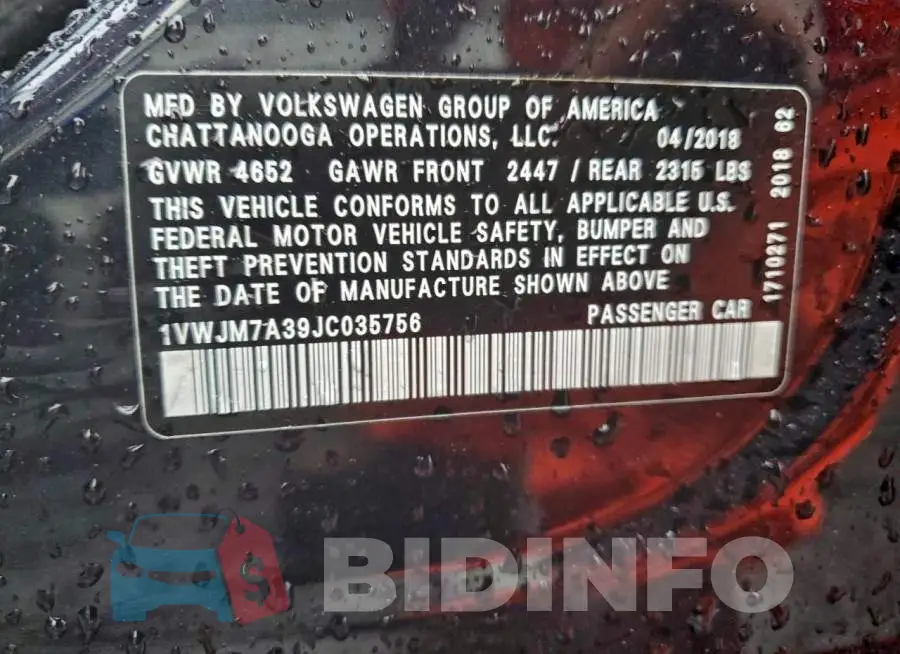 1VWJM7A39JC035756 Photo# 12