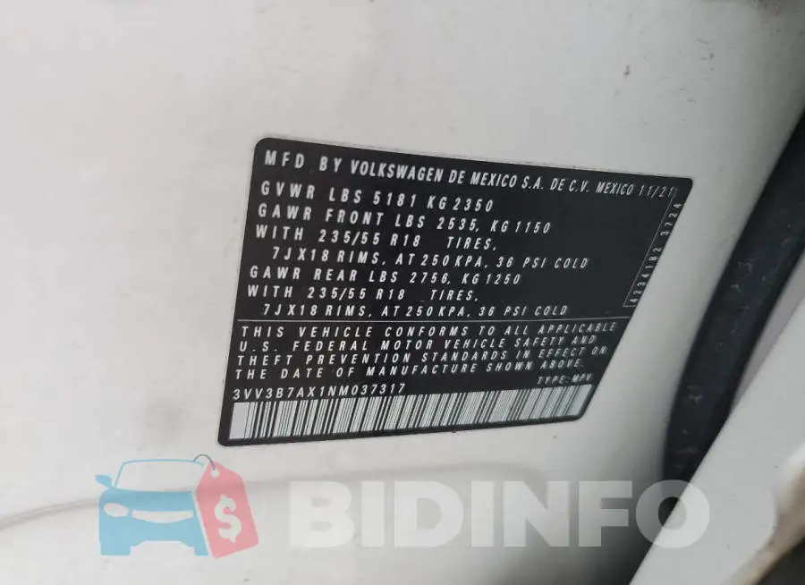 3VV3B7AX1NM037317 Photo# 14