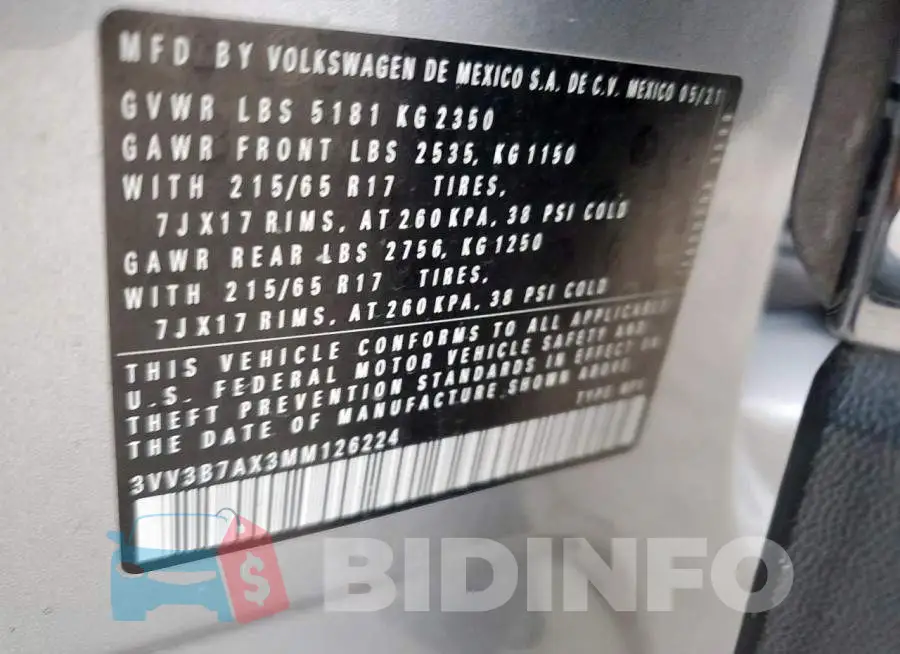 3VV3B7AX3MM126224 Photo# 13