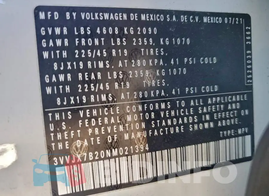 3VVJX7B20NM021394 Photo# 13