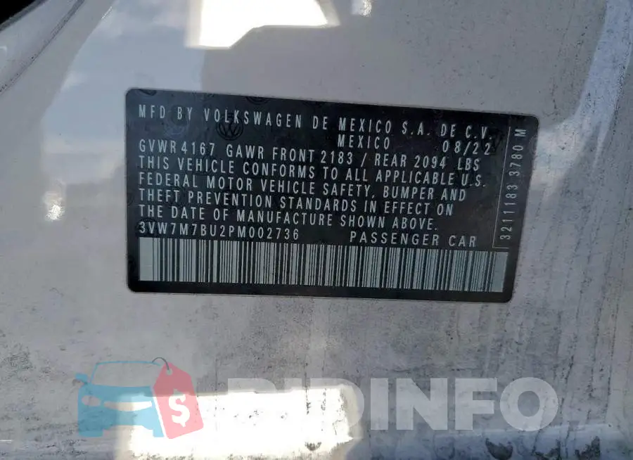3VW7M7BU2PM002736 Photo# 12
