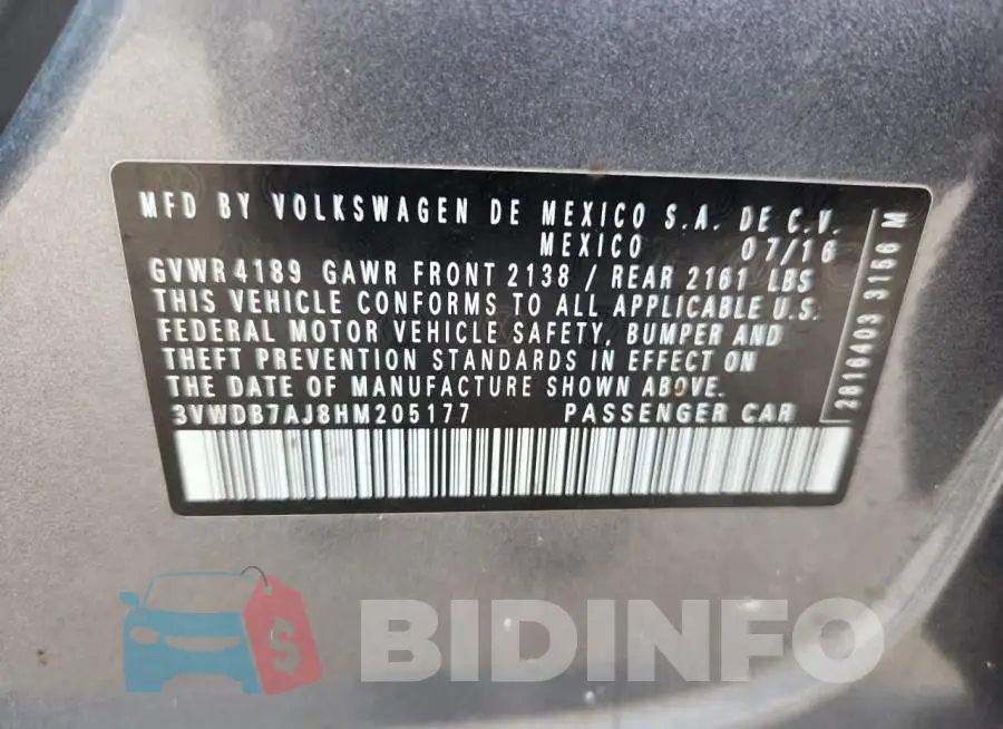 3VWDB7AJ8HM205177 Photo# 12