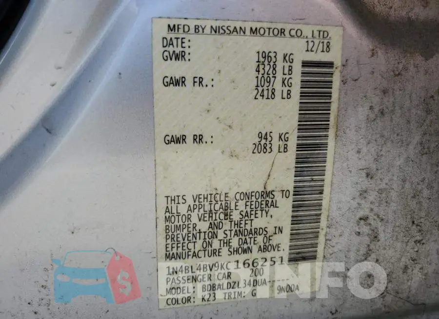 1N4BL4BV9KC166251 Photo# 13