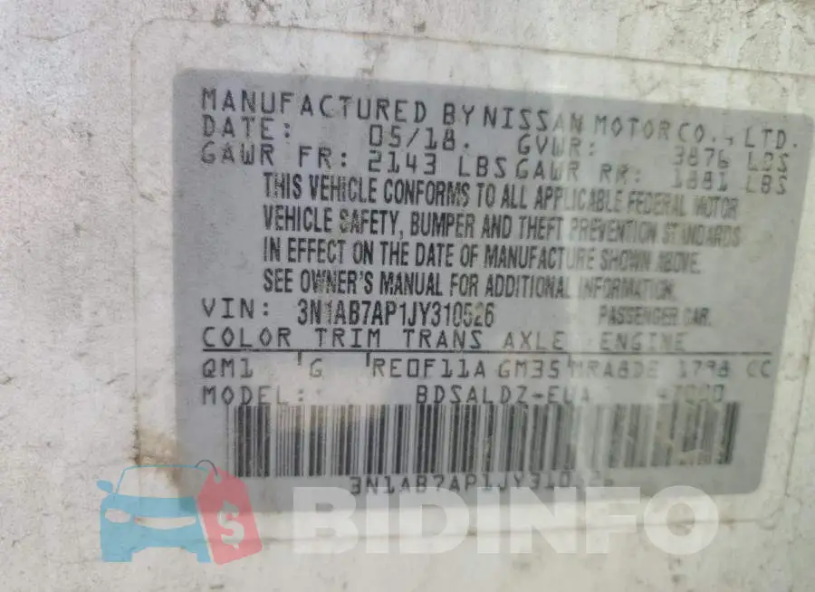 3N1AB7AP1JY310526 Photo# 12