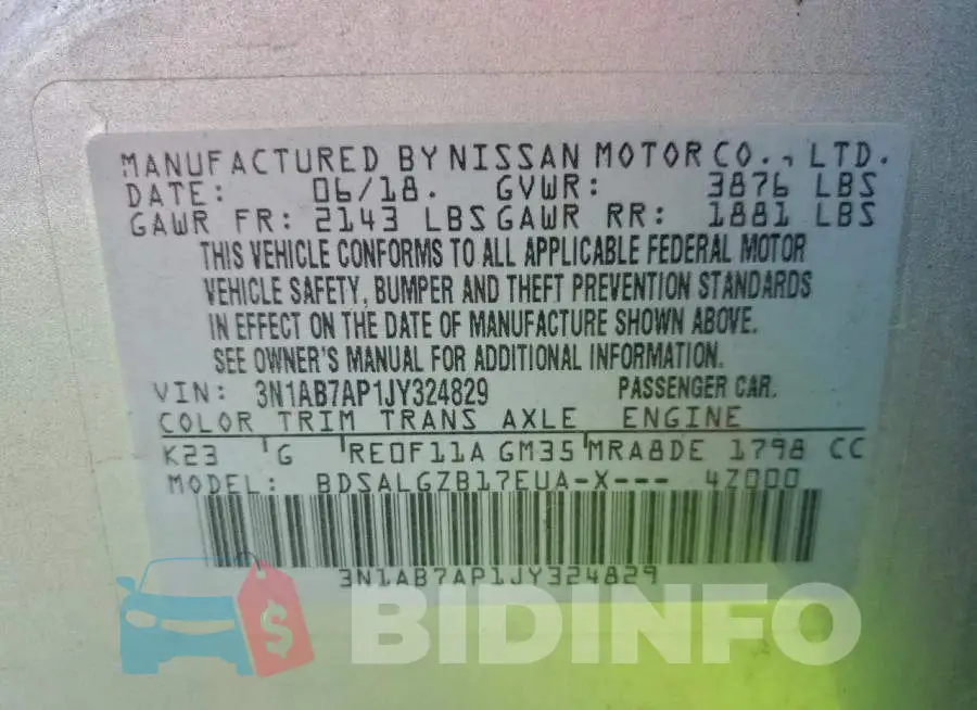 3N1AB7AP1JY324829 Photo# 12
