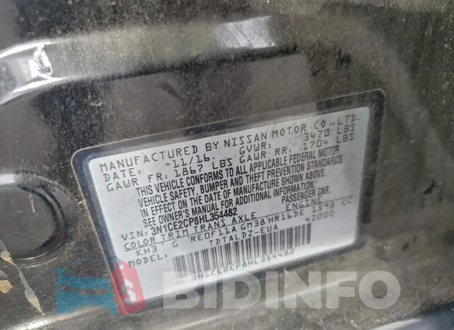 3N1CE2CP8HL354482 Photo# 12